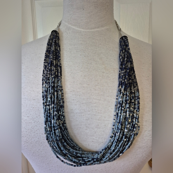 Chic Multistrand Blue Beaded Necklace - Picture 2 of 7